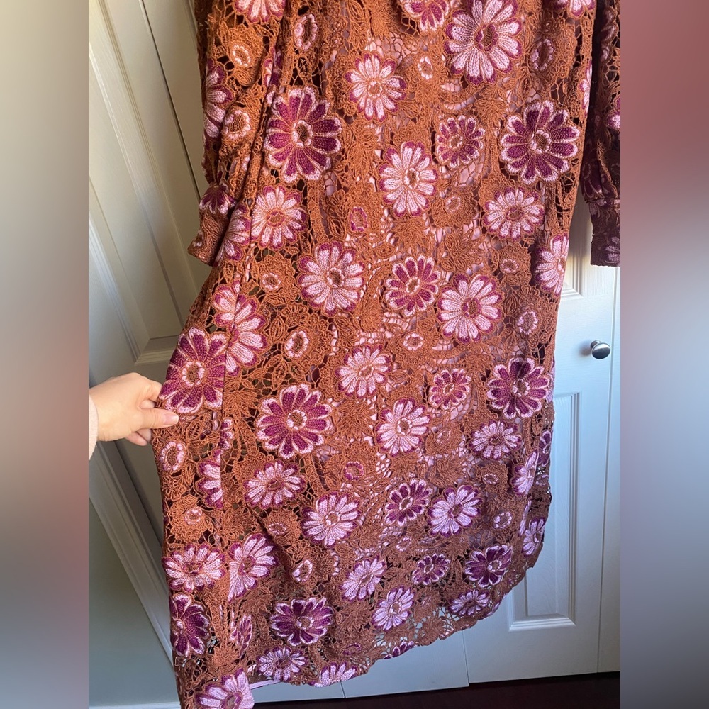 NWT Farm Rio Brown Gigi Tapestry Guipure Midi Dress - Picture 10 of 16